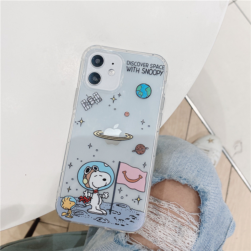 Ốp điện thoại trong suốt in hình vũ trụ Snoopy dành cho iPhone 12 Pro Max 12 Mini 11 Pro Max Xs Max Xr X 8 Plus 7 Plus