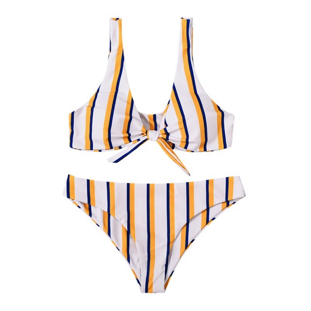 (HN có sẵn) Bikini đồ bơi 2 mảnh sọc cam trắng nơ ngực