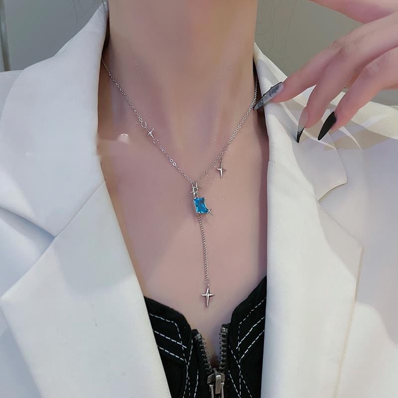 Vòng cổ Đính Đá Zircon Xanh Dương Thiết Kế Đơn Giản Tinh Tế