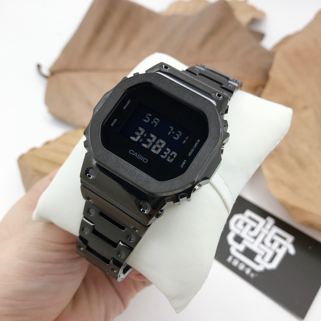 Đồng hồ nam Casio G-SHOCK DW-5600 / DW-5600BB-1 custom dây vỏ thép kèm dụng cụ thay, hàng chính hãng
