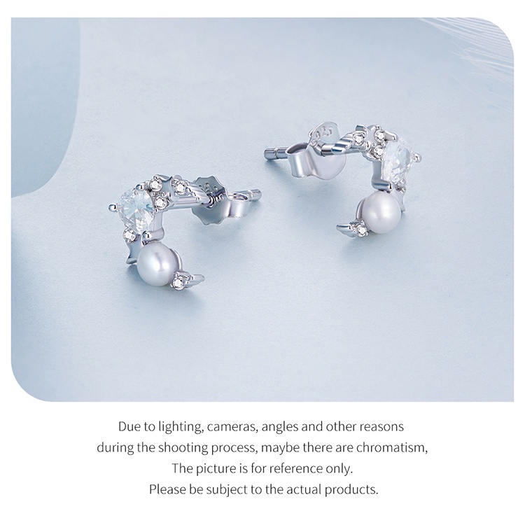 Bông tai nữ BAMOER bạc 925 đính ngọc trai giả thời trang BSE666