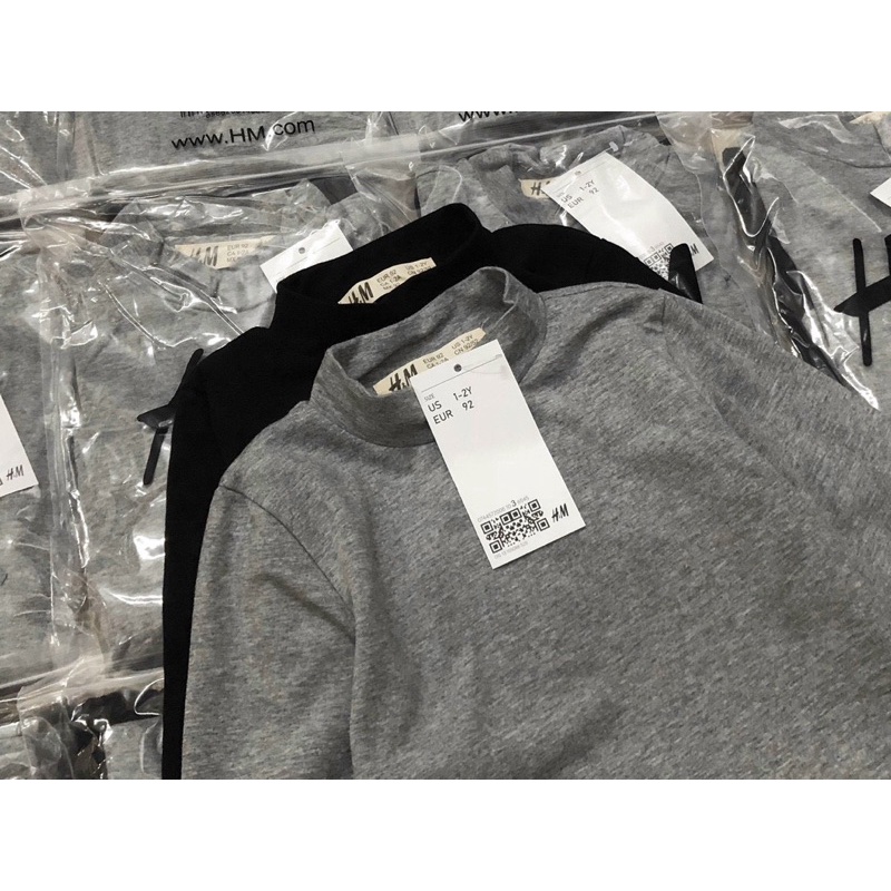 Set 2 áo dài tay cổ 3p hm cho bé trai bé gái màu ghi đen cân nặng từ 12-32kg