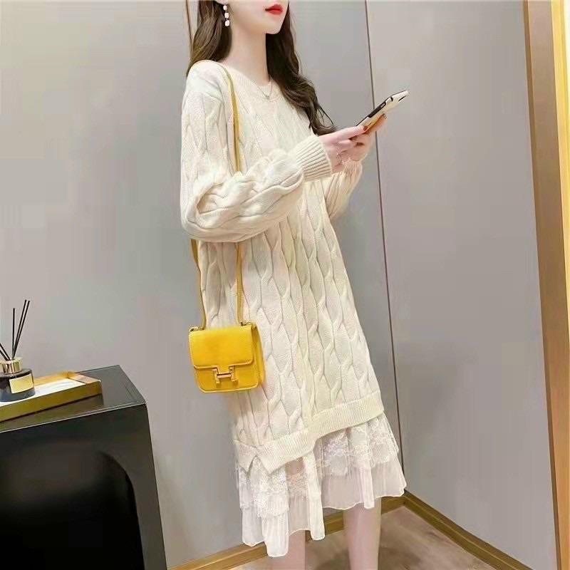 Váy len suông chân ren tầng che khuyết điểm