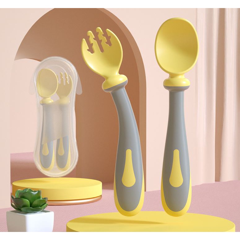 Bộ muỗng nĩa Silicon cho bé (Kèm hộp đựng bảo vệ)