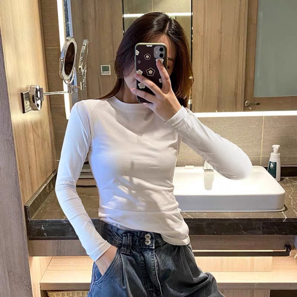 Áo thun dài tay cổ tròn co giãn siêu xinh