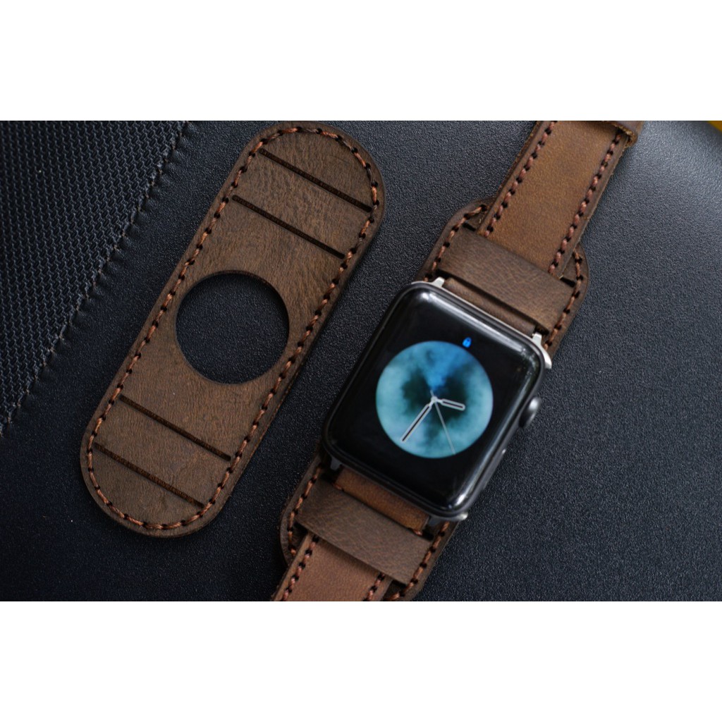 Dây Apple Watch , iWatch , iphone Watch da bò nâu đất kèm tấm đệm chống mồ hôi RAM Leather bundstrap b1