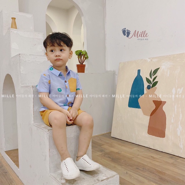 Bộ cộc sơ mi bé trai
