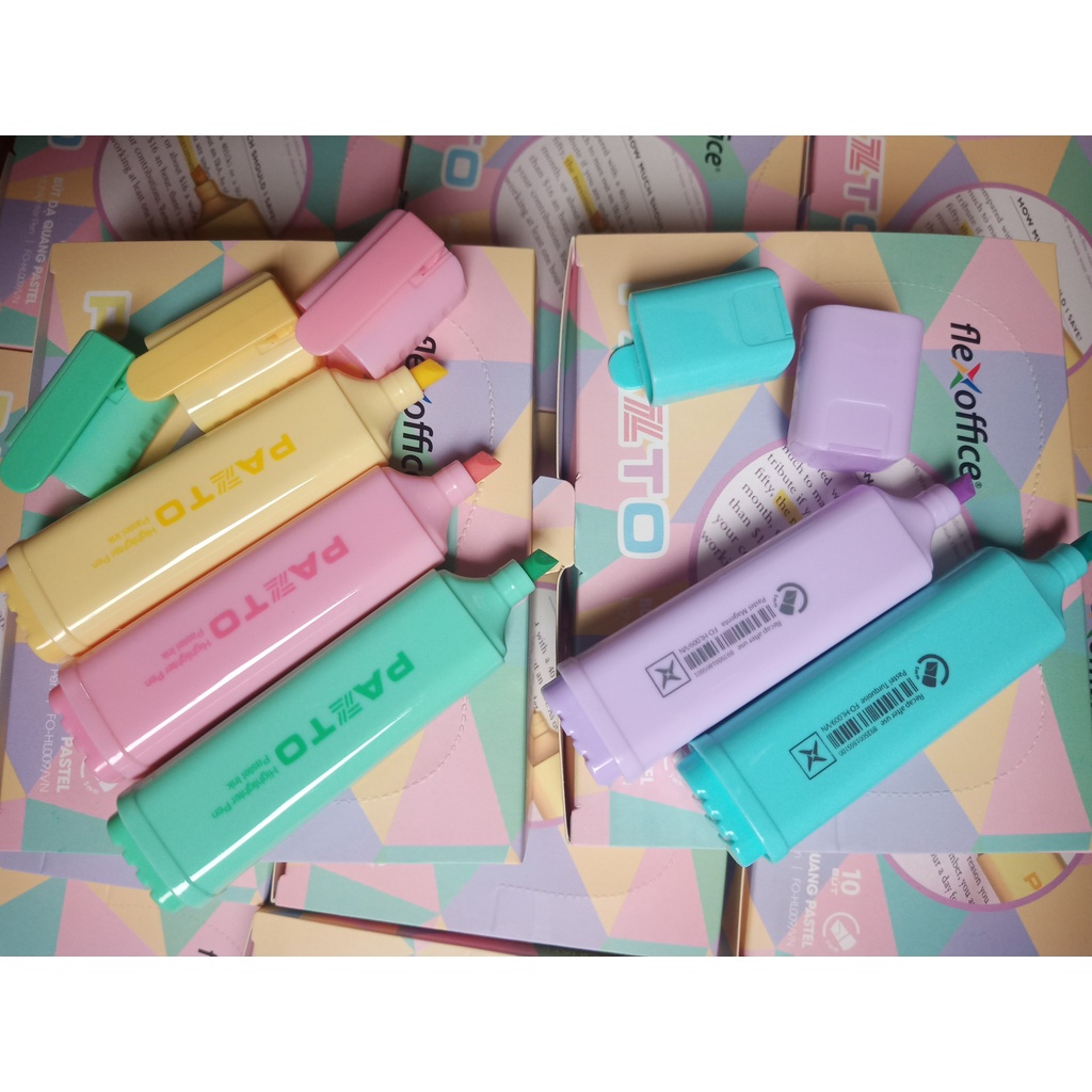 Combo 5 Bút dạ quang màu Pastel Thiên Long Flexoffice Pazto FO-HL009/VN - Bút rửa được - Không để lại vết khi Photocopy