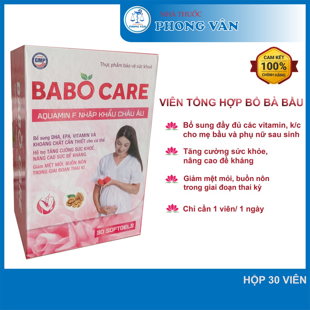 Viên tổng hợp DHA,Vitamin và khoáng chất bà bầu, phụ nữ sau sinh Babo care - An thai, Giảm ốm nghén, Chống táo bón