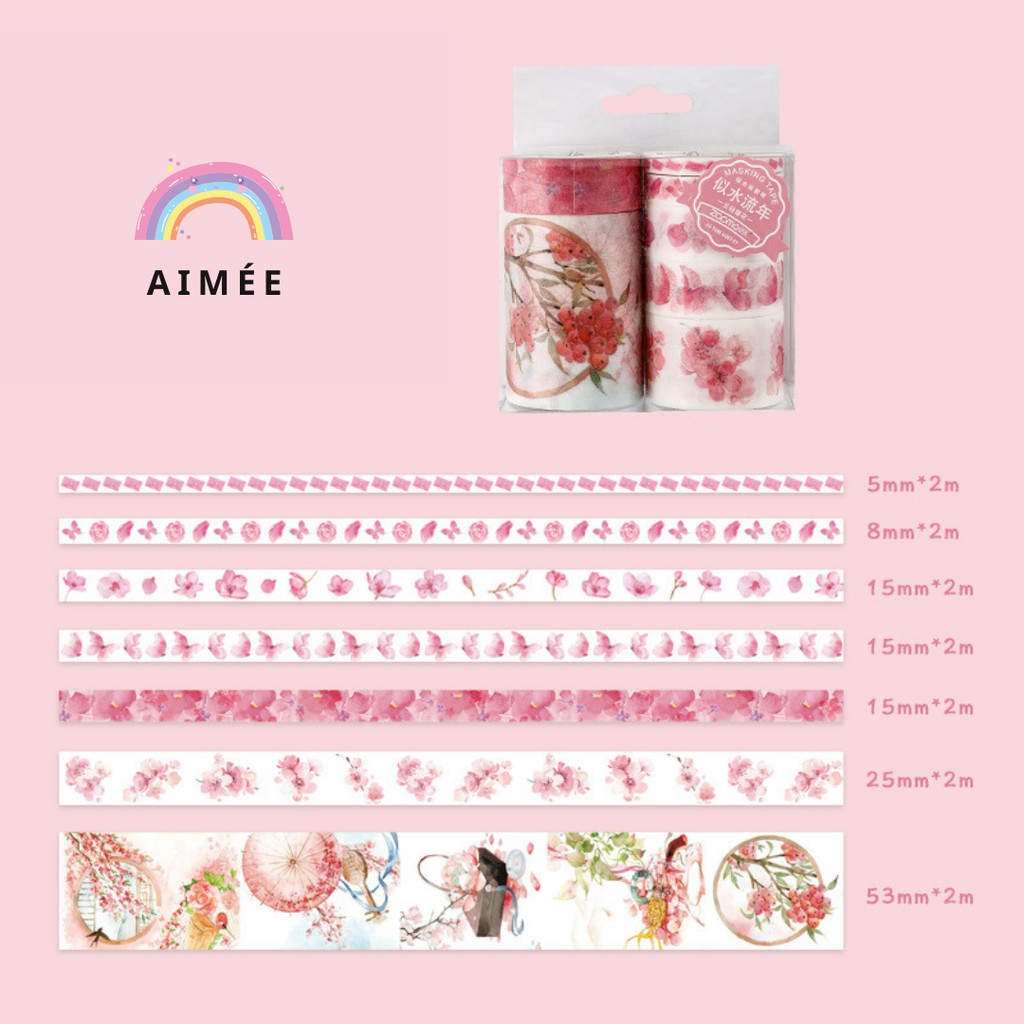 Set 7 Washi Trang Trí Sổ tay, Album, Nhật ký | Hình dán trang trí DIY 7 Cuộn - Có sẵn