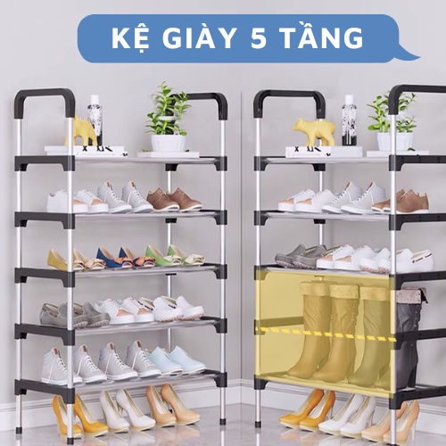 Kệ Để Giày Dép 4-5 Tầng Chắc Chắn /Giá Để Giày Dép , Để Đồ Hình Chữ L Kèm 8 Móc Có Thể Tháo Rời 88405