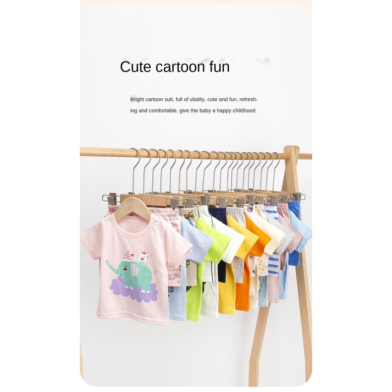 Bộ Đồ Ngủ Áo Thun Tay Ngắn Phối Quần Short Vải Cotton In Hoạt Hình Dễ Thương Cho Bé 0-72M