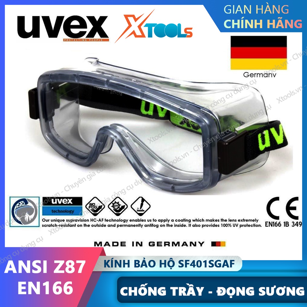 Kính chống hóa chất Uvex 9405-714 Kính bảo hộ chống trầy xước đọng sương tia UV kính chống bụi nhập khẩu Đức