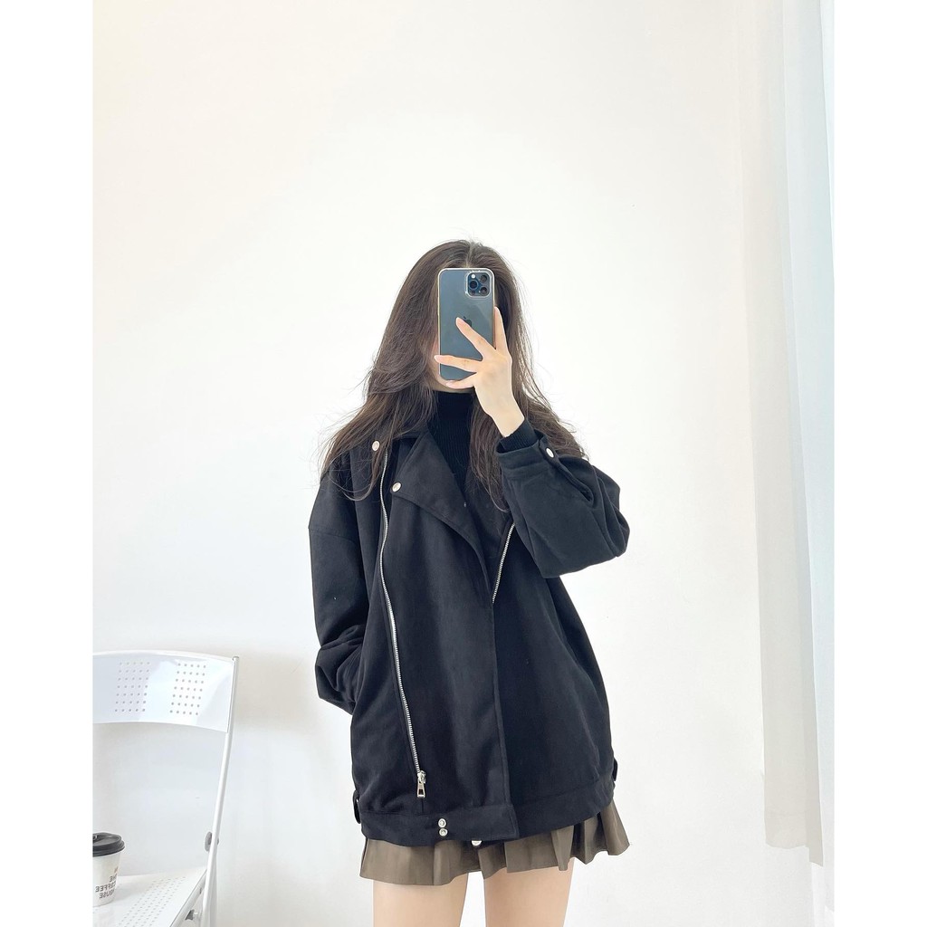 (FREESHIP) Áo khoác da lộn khóa chéo Miho house