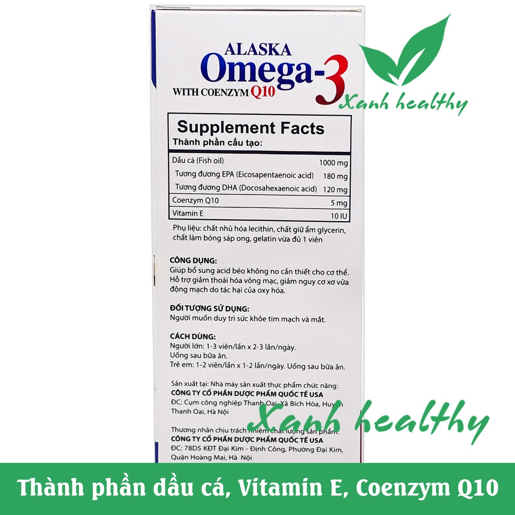 Viên uống OMEGA 3 Alaska - thành phần dầu cá 1000mg - Hộp 100 viên chuẩn GMP của bộ Y tế