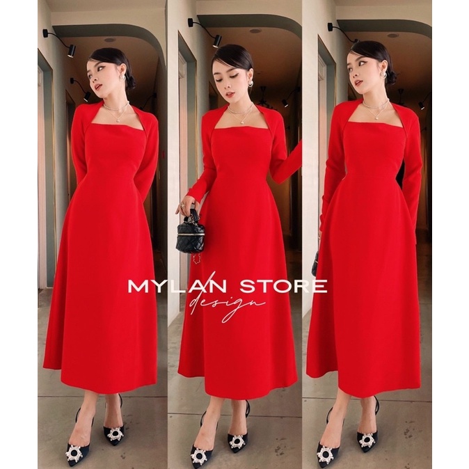 ĐẦM THIẾT KẾ MYLAN STORE MÀU ĐỎ CHẤT TAFTA NHẬP CAO CẤP