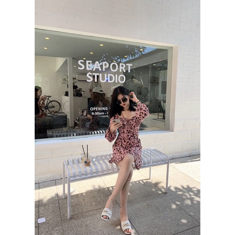 Váy hoạ tiết da beo, dây rút ngực