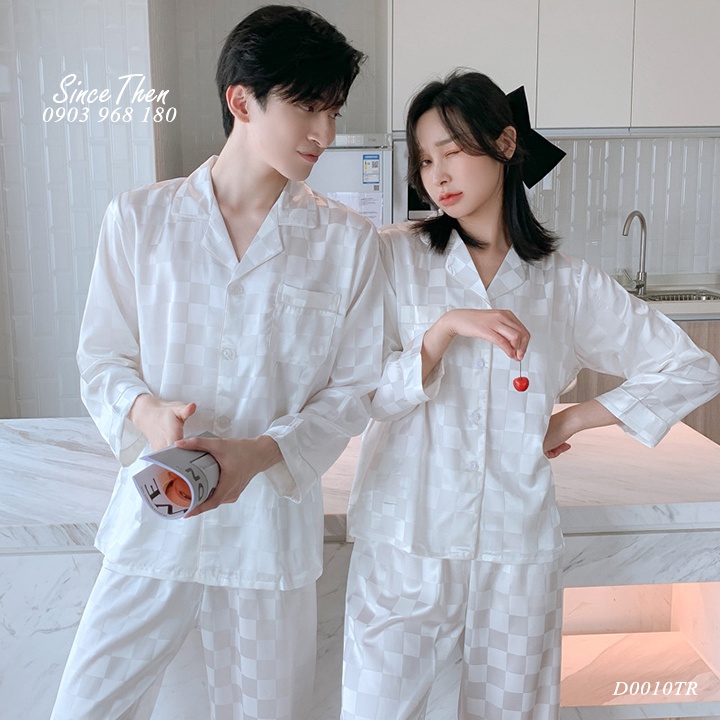 Pijama cặp đôi nam nữ mặc nhà, đồ ngủ đôi lụa dài tay - Since Then