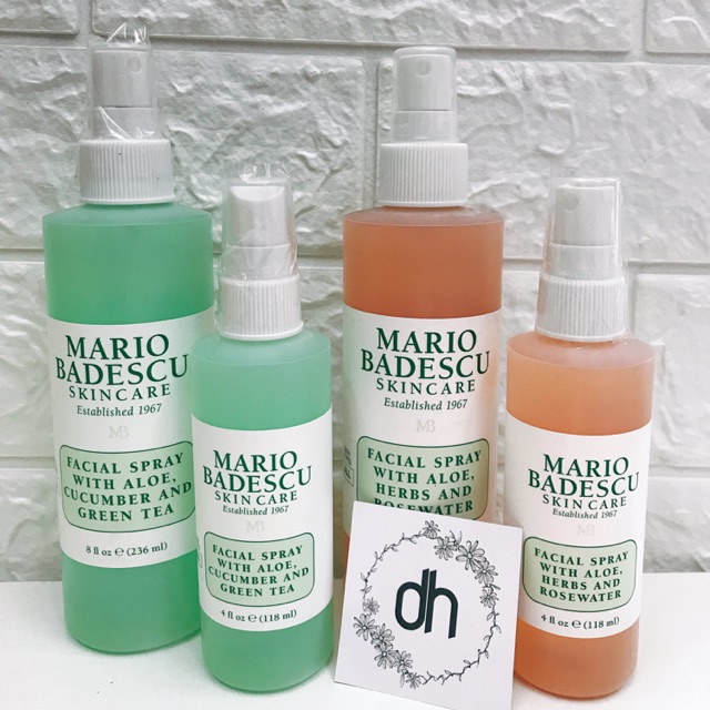Toner xịt Mario Badescu Facial Spray Cucumber and Green Tea / Herbs & Rosewater
