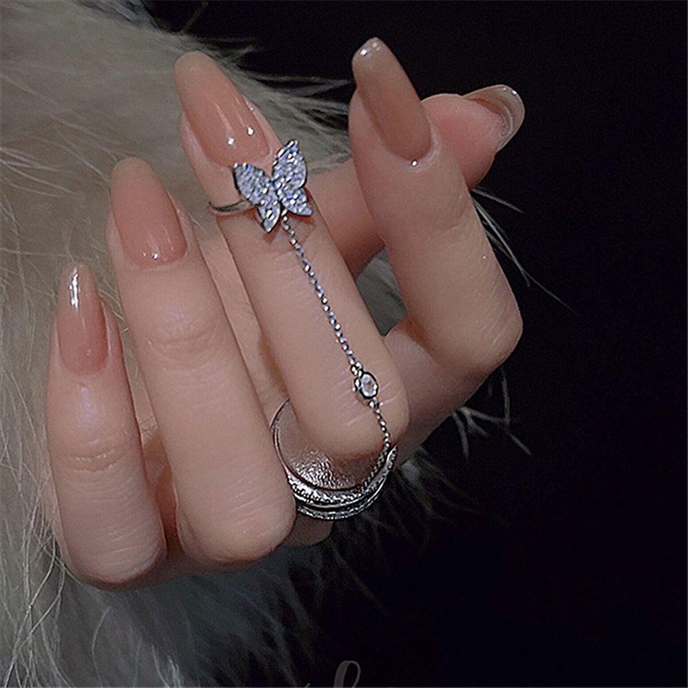 Nhẫn Hở Hai Đầu Nối Dạng Hình Học Bất Đối Xứng Đơn Giản Phong Cách Hip hop Cá Tính Cho Nữ