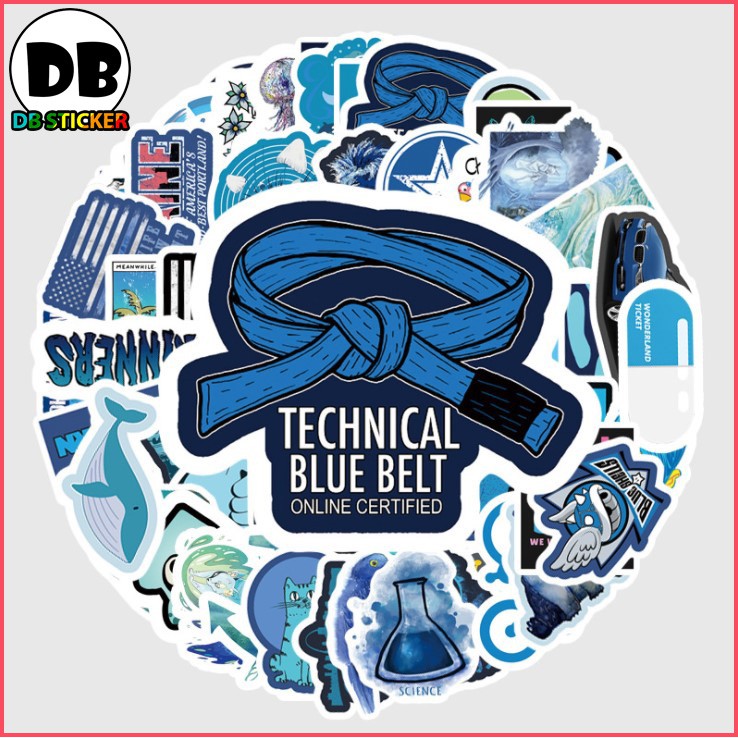 [Set 61 Cái] Sticker dán mũ bảo hiểm, laptop phong cách xanh dương - DB.067