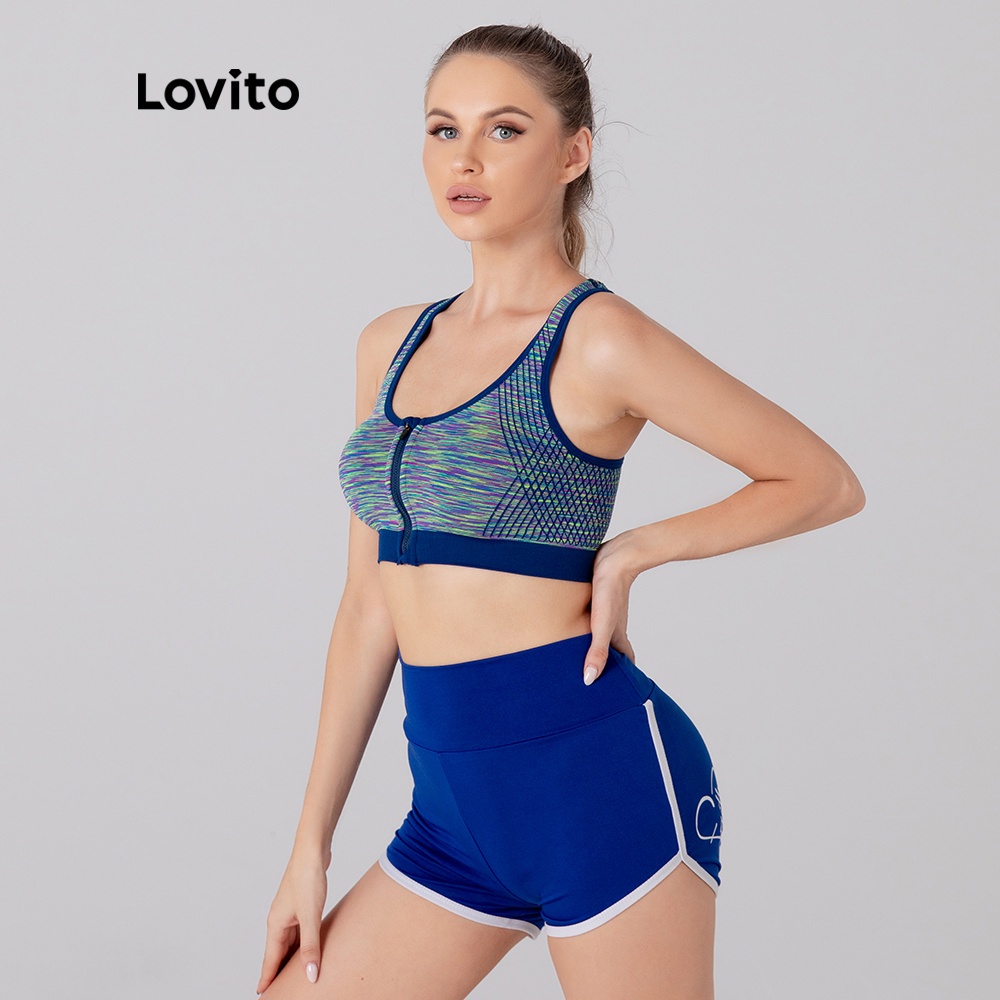 Quần short thể thao Lovito in chữ L05205 (màu xanh dương/đen)