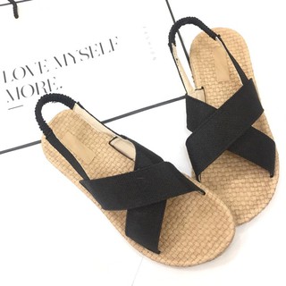 {Hình thật} SB1_Dép nữ quai chéo đế cói quai sau thời trang