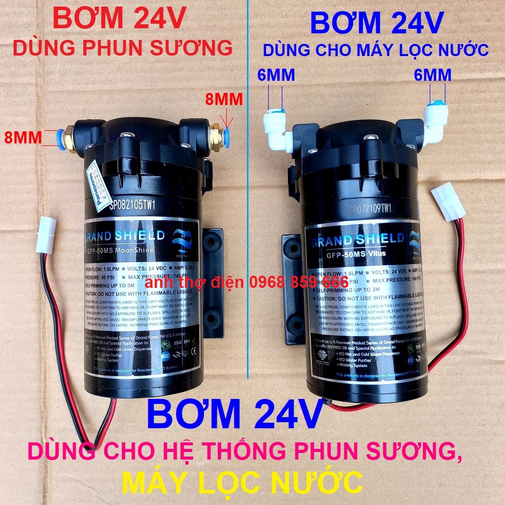 Bơm tăng áp 24v Grand Forest GFP - 50 - Hút đẩy siêu khỏe - dùng cho máy lọc nước RO và dàn phun sương