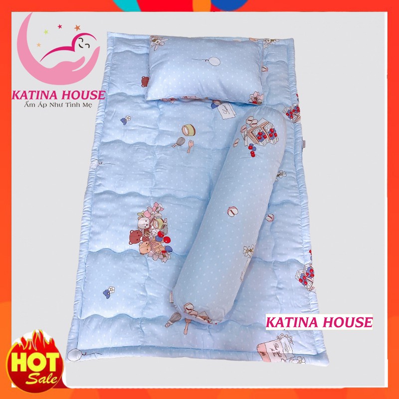 Bộ gối nệm gối ôm cho bé, vải tencel mềm mát, nệm chống thấm 80x120
