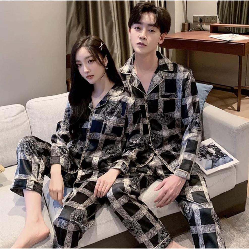 Bộ đồ ngủ nam nữ dài tay - Bộ pijama chất lụa bóng siêu mềm (Hàng có sẵn) 👑  ཾ ❕