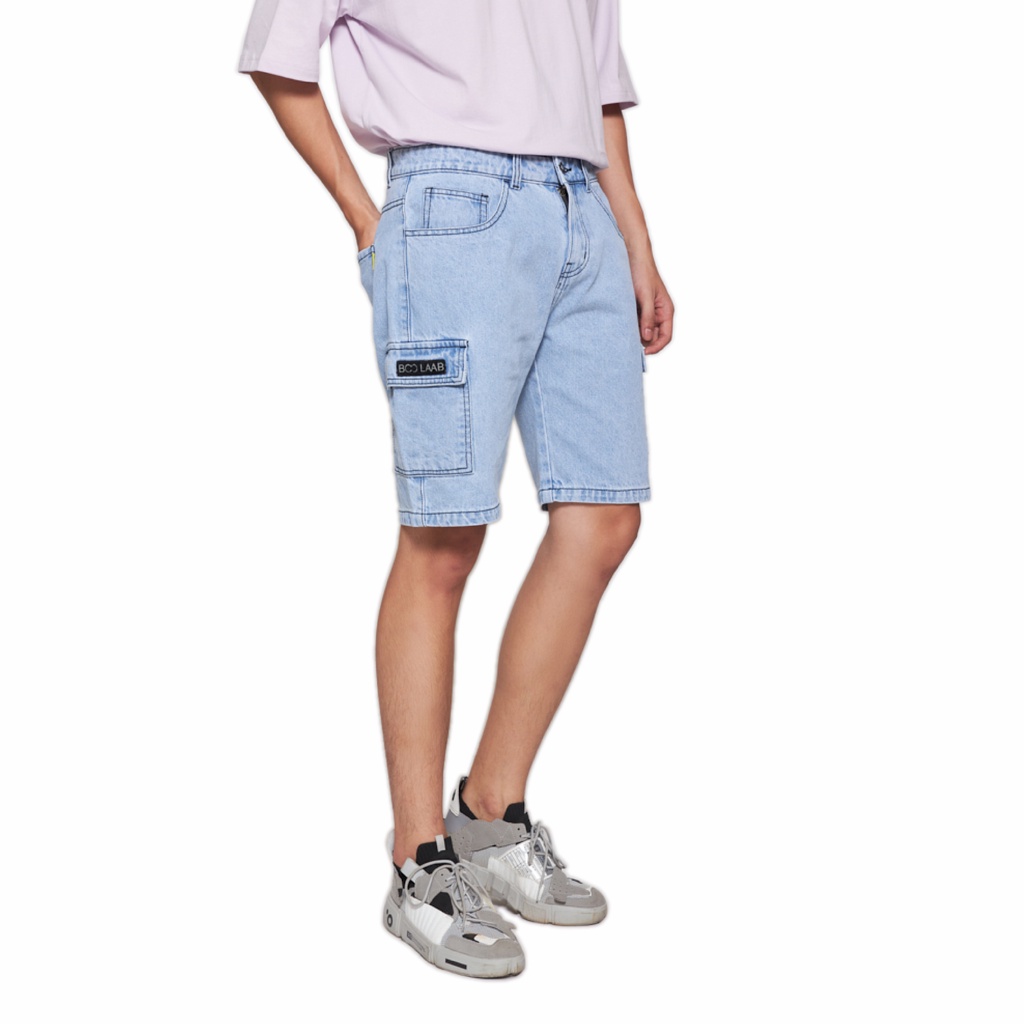 Quần Short BOO Jeans Nam Dáng Cơ Bản Phối Túi Hộp Cá Tính Logo BOOLAAB