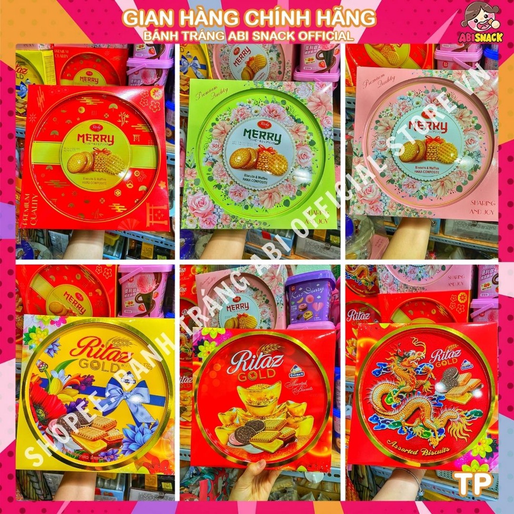 [ QUÀ TẶNG BIẾU TẾT ] HỘP THIẾC BÁNH QUY CÓ NHÂN-QUY BƠ RICHY-RITAZ GOLD  336g sang trọng mẫu đẹp tết mới 2022