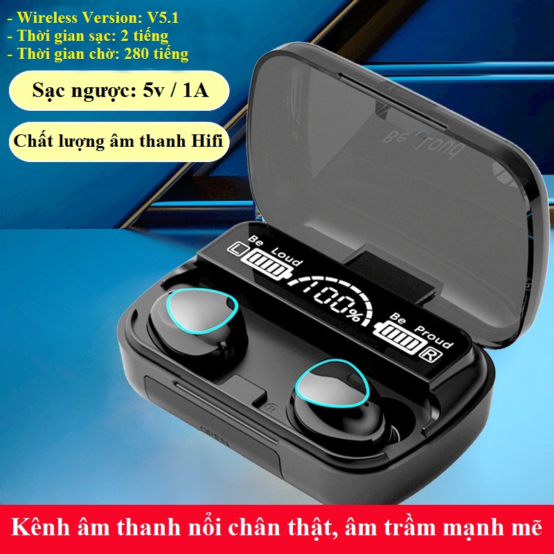 Tai nghe Bluetooth M10 Newest Digital indicator True Wireless Headset V5.1