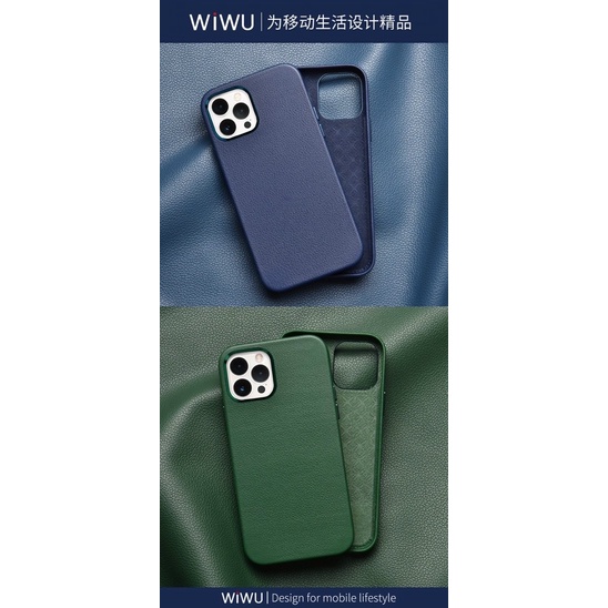 Ốp da thật leather cho iPhone 13 Pro Max chính hãng Wiwu camera bọc nhôm sang trọnghoox trợ sạc Magsafe Full box