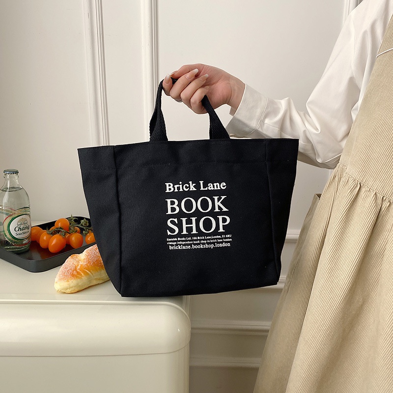 Túi Tote Vải Nữ Hình Vuông Canvas Xách Tay Kẹp Nách Có Khóa Bấm Đi Học Chơi Làm Đựng Hộp Cơm Phong Cách Hàn Quốc