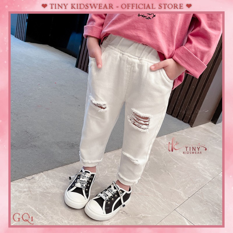 [Nhập mã TINYASV31 hoàn 20k Shopee Xu] Quần jean trắng rách gối cho bé gái từ 10-18kg [GQ1]