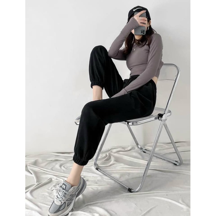 Quần jogger nữ bo gấu ống rộng nỉ dày dặn, quần jogger thể thao kiểu cách nỉ da cá TT79