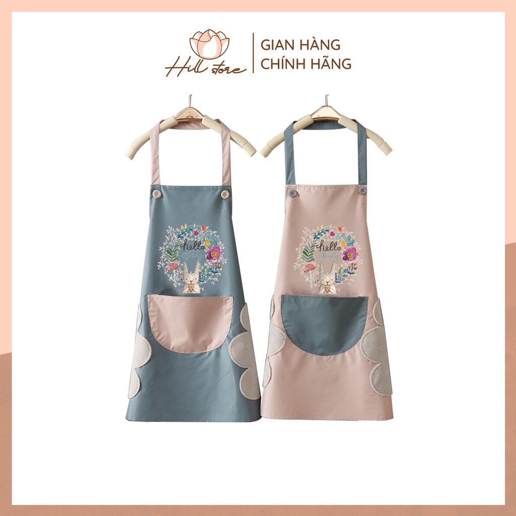 Tạp dề nấu ăn pha chế chống thấm nước, áo tạp dề làm bếp Hàn Quốc xinh dễ thương có túi đựng tiện lợi