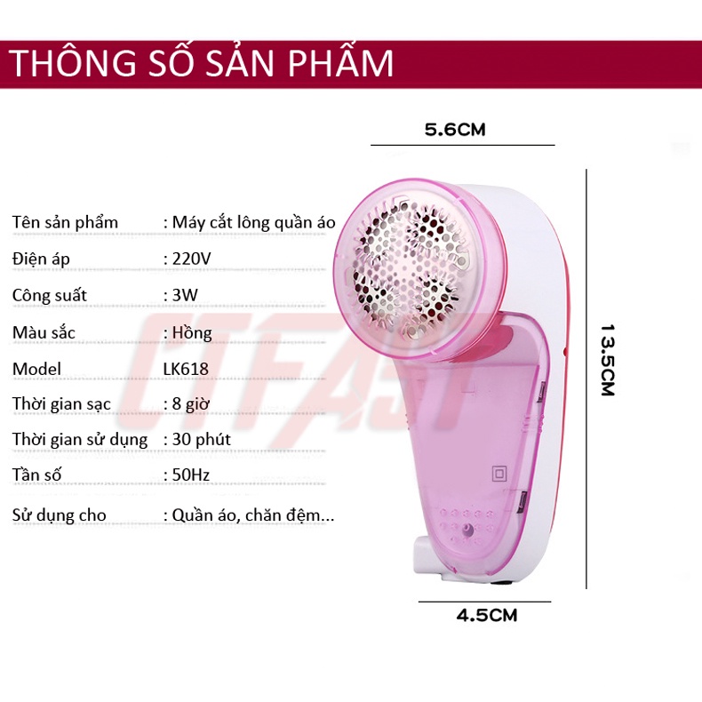 Máy Cắt Lông Xù Và Hút Bụi Quần Áo CTFAST-LK618 Thiết Kế Nhỏ Gọn, Pin Sạc Tích Điện, Tặng Kèm Lưỡi Dao Thay Thế