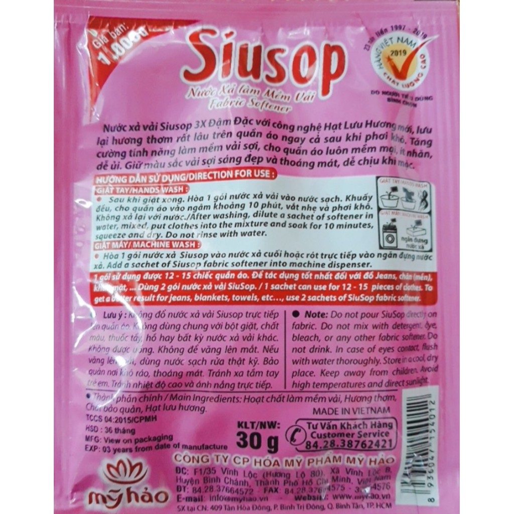 Nước xả Siusop đậm đặc 10gói 20g