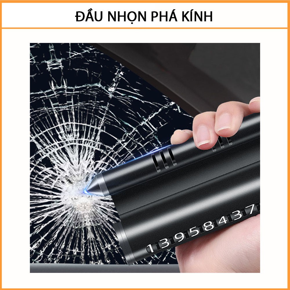 Bảng Số Điện Thoại Hợp Kim Màu Đen Để Taplo Ô Tô Tích Hợp Búa Thoát Hiểm Đập Kính Ô Tô