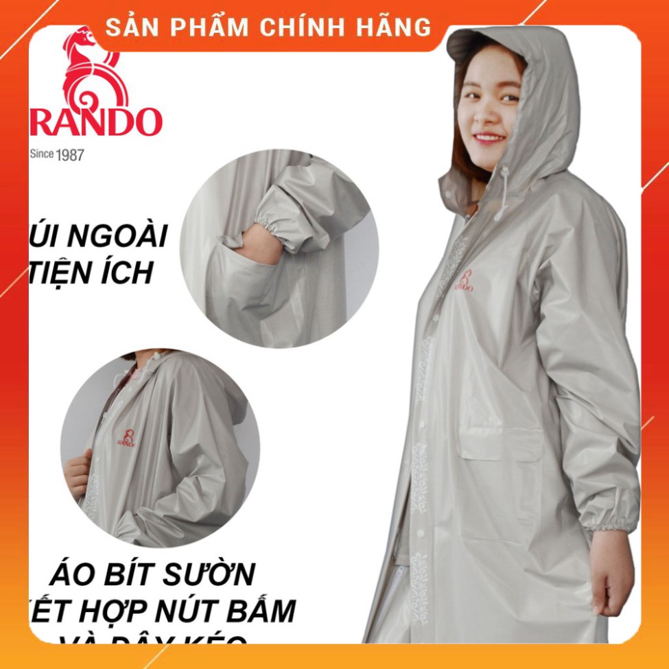 Áo mưa Rando Chính Hãng, Áo mưa Rando Bosur Che Mưa Linh Hoạt, Chất liệu nhựa PVC cao cấp, Bít Sườn kết hợp dây kéo