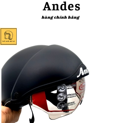 Mũ bảo hiểm nửa đầu Andes 139 kính âm nhiều màu, lót mũ tháo rời vệ sinh, bảo hành 12 tháng,thế giới mũ 87