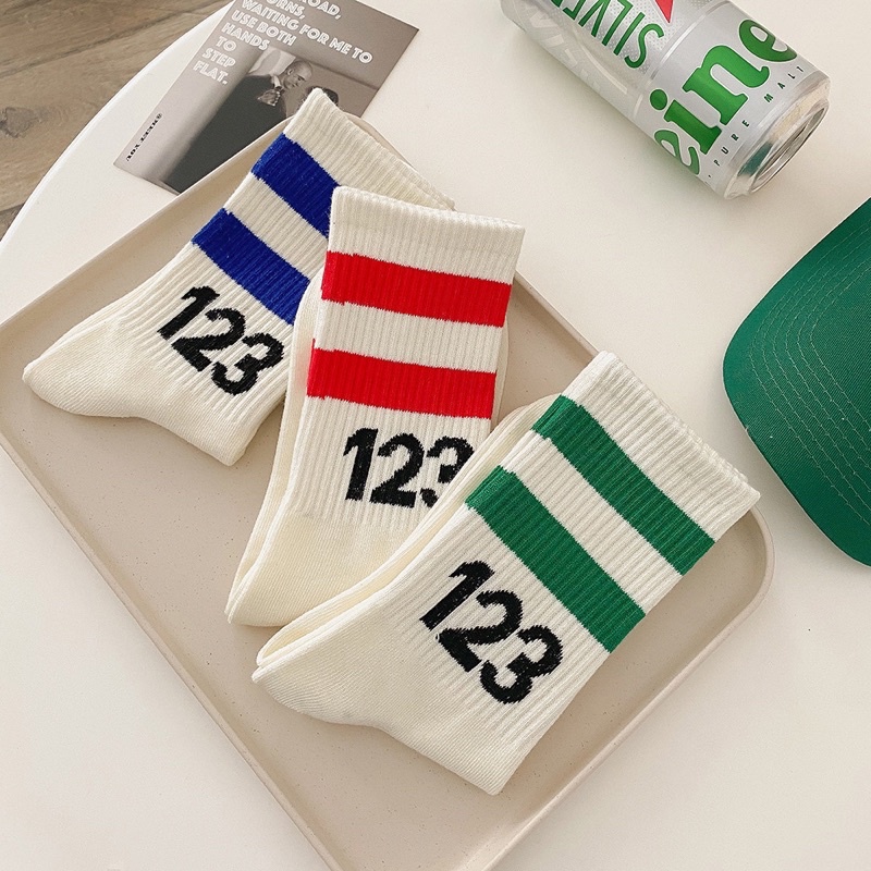 Tất, vớ Hàn Quốc unisex nam nữ 2 sọc số 123 cổ cao
