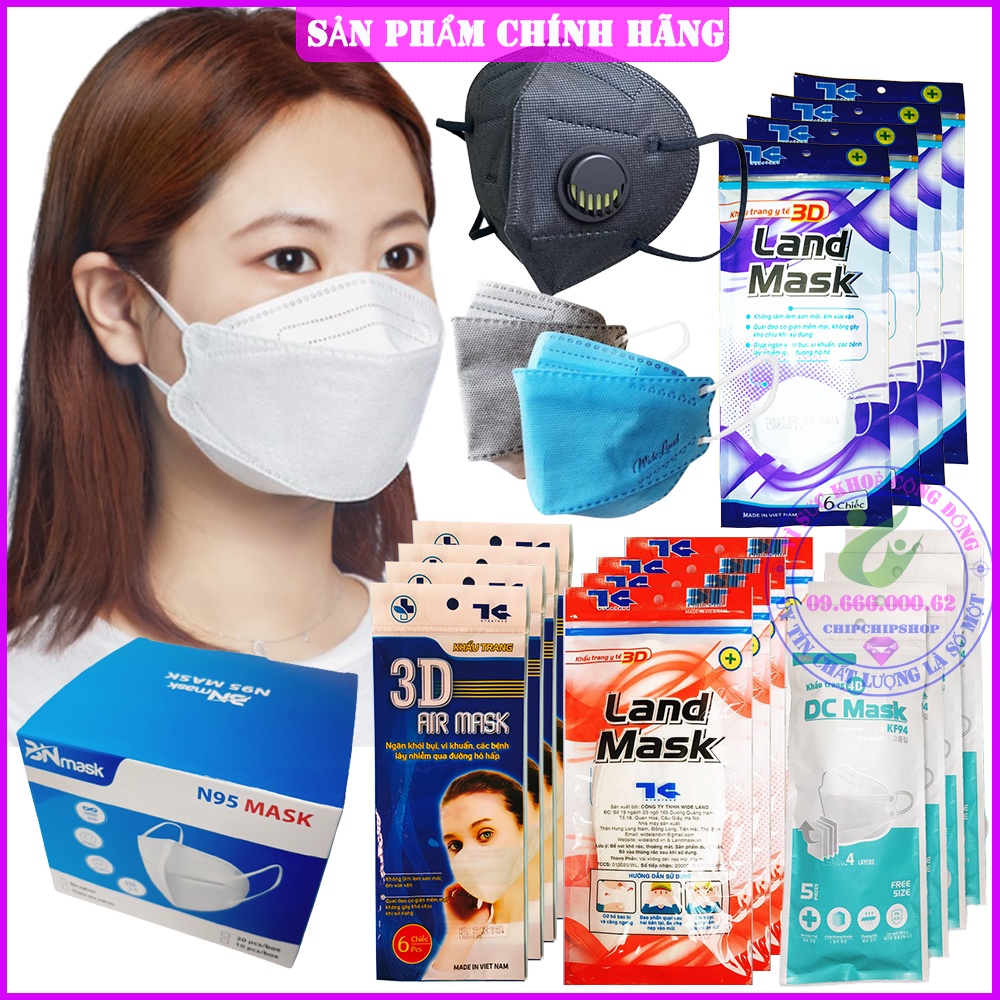 Khẩu Trang Y Tế Kháng Khuẩn 4D LAND, AIR MASK Cao cấp chính hãng DC TT TH TM 3D 5D 6D N95 3M KF94 cho trẻ em bé 1-13T.