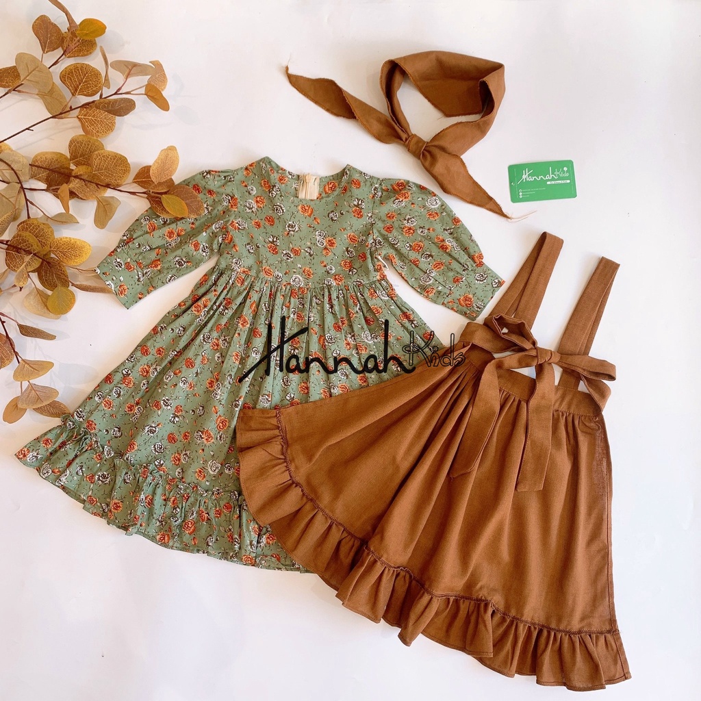 Váy Yếm Dài Tay Mùa Thu Cho Bé 5-35Kg, Váy Yếm Vintage Dễ Thương Cho Bé Gái 1-10 Tuổi HANNAH KIDS