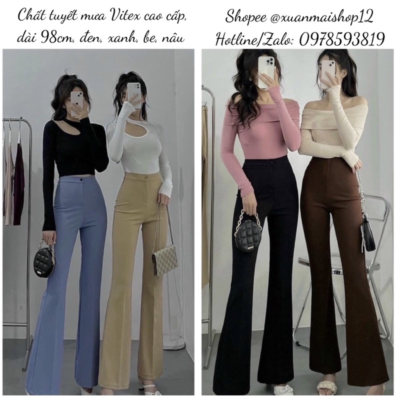 Quần tây nữ lưng cao 1 cúc, ống loe siêu dài 98cm chất tuyết mưa Vitex cao cấp may kỹ 4 màu siêu xinh