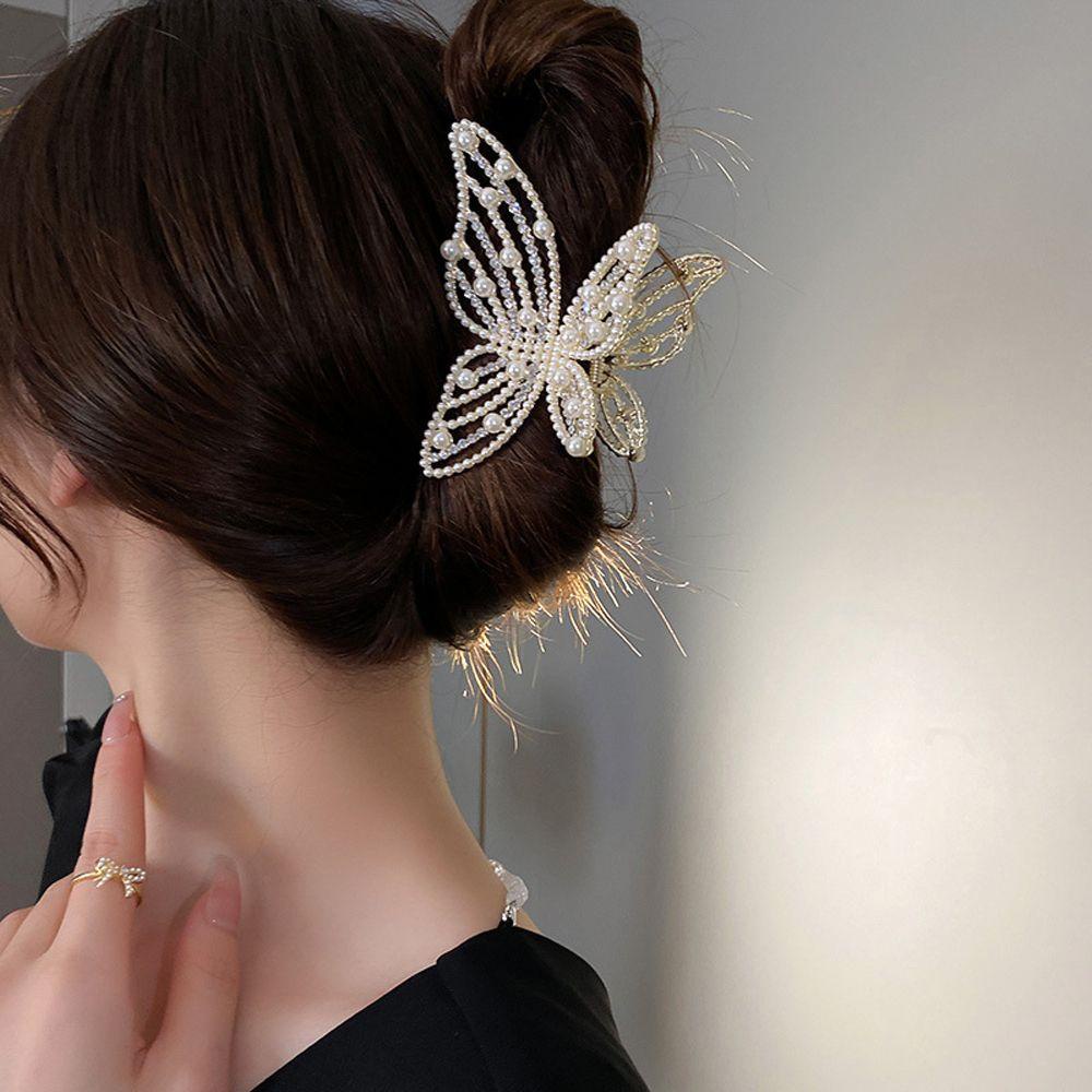 Kẹp Tóc Hình Bướm Phong Cách Goth Ngọt Ngào Cho Nữ|Người Giữ Đuôi Ngựa Hàn Quốc Ngọc Trai