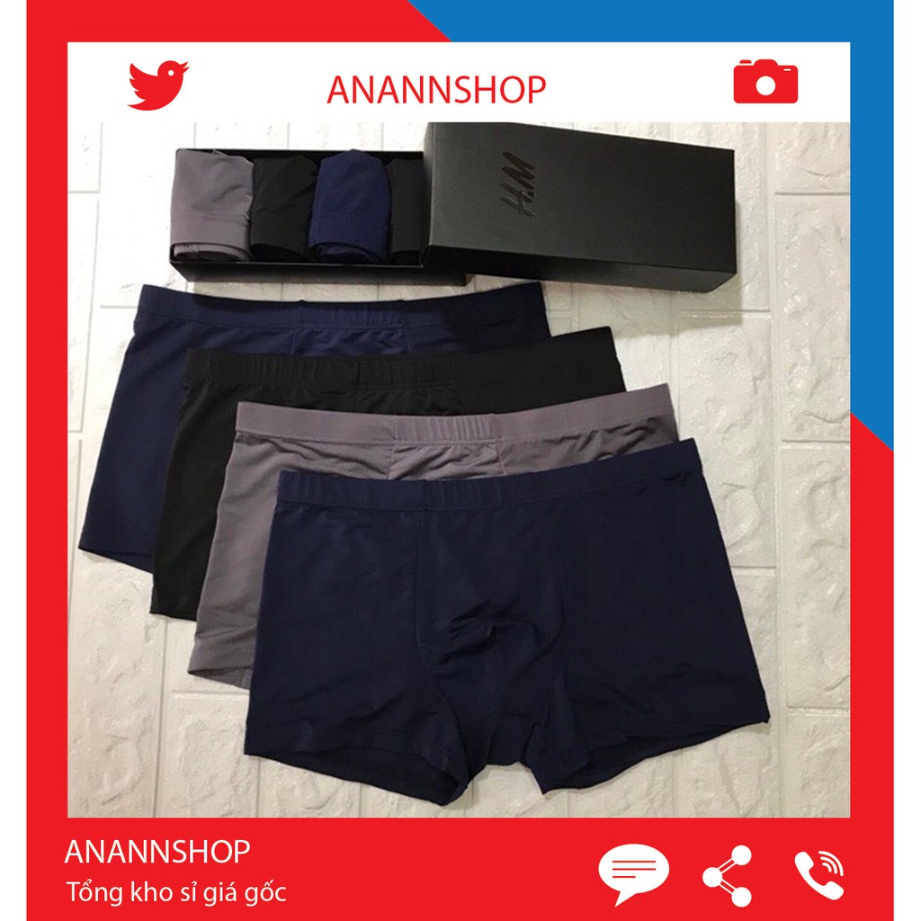 Hộp 4 Quần Lót/Sịp Đùi Boxer Nam Su Thun Mát Lạnh Cao Cấp Kháng Khuẩn Chống Viêm Mặc Thoải Mái