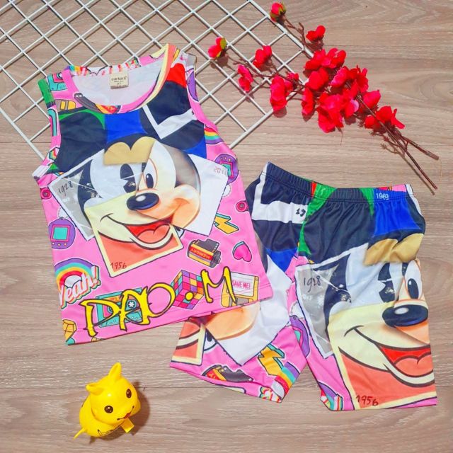 24_36kg Bộ thun lạnh 3D màu hồng, màu xanh cho bé gái ảnh thật, video KHĂN RẰN SHOP